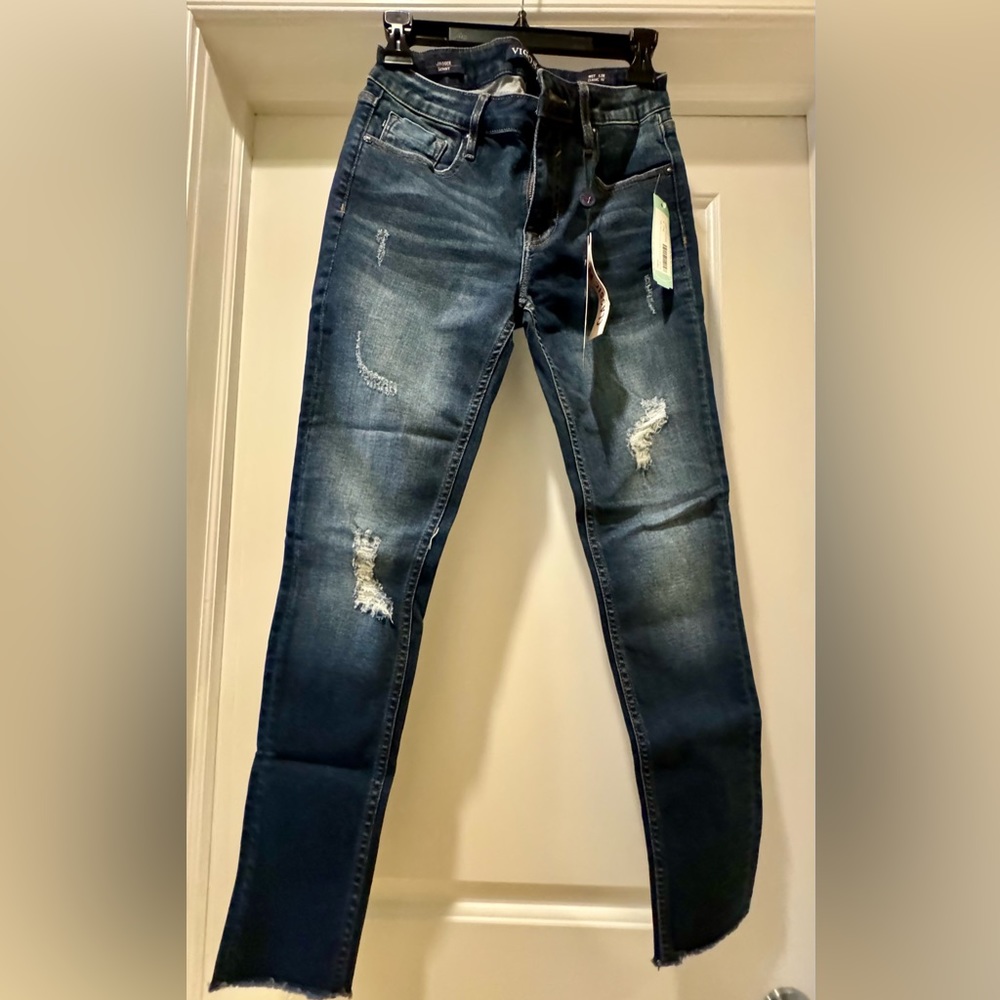 Vigoss Bryleigh Distressed Frayed Hem Crop Skinny Jeans - Size 4 Blue NEW